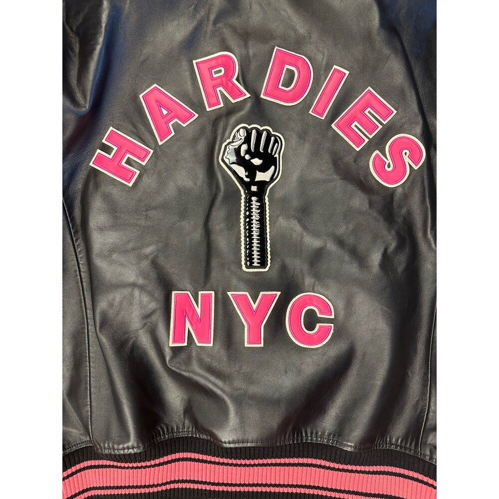 NEW XXXL Avirex Hardies NYC Lamb Leather Black Pink Authentic Bomber Jacket Coat - Picture 5 of 13